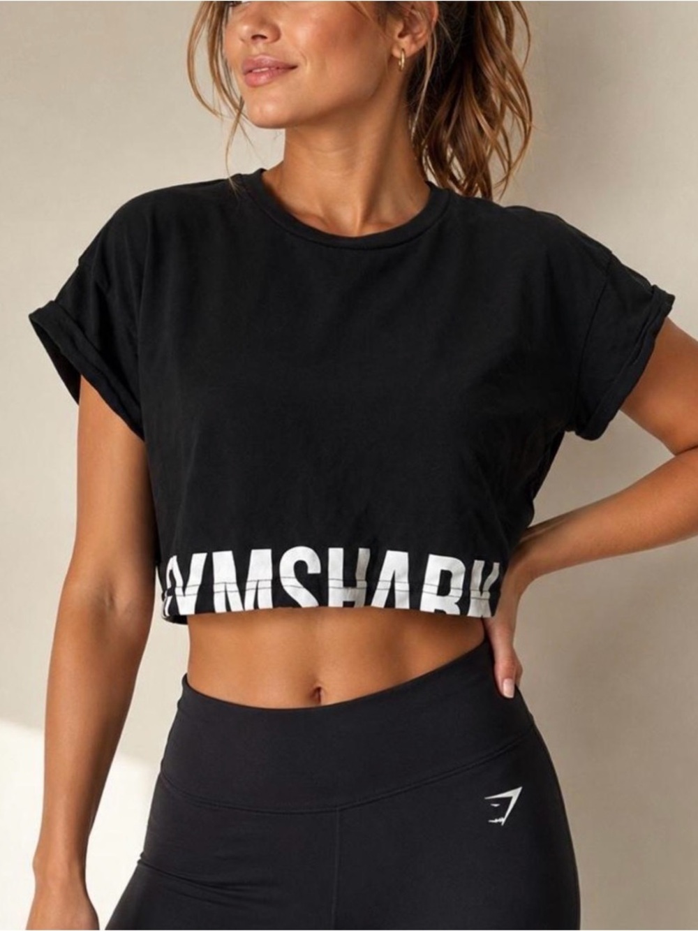 Gymshark Black Cropped Logo Tee with White Branding